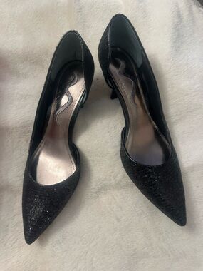 Lina Black Pointed-Toe Glitter Stiletto Pumps